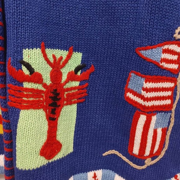 Quacker Factory Cardigan Blue Sweater Lighthouse Beach Nautical Small NWT - Picture 3 of 10